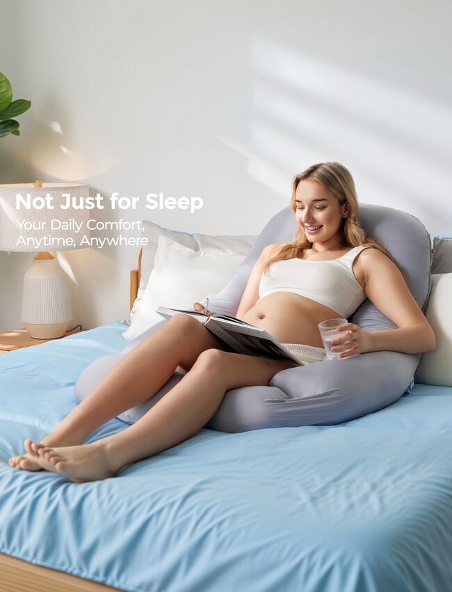 Momcozy U Shaped Cooling Fabric Pregnancy Pillow Light Grey