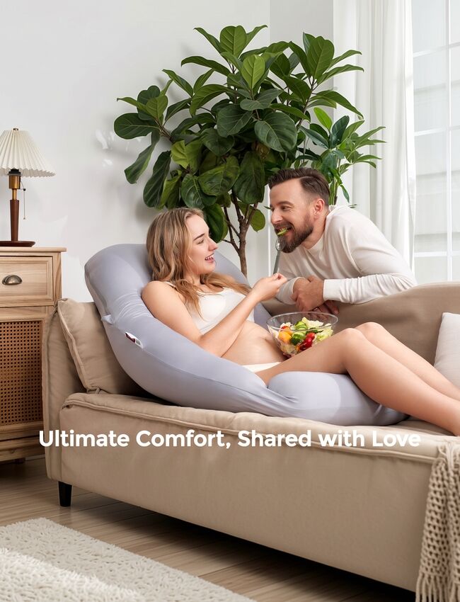 Momcozy U Shaped Cooling Fabric Pregnancy Pillow Light Grey