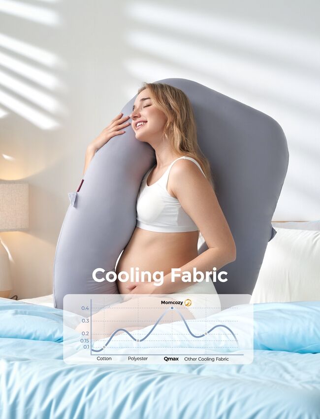 Momcozy U Shaped Cooling Fabric Pregnancy Pillow Light Grey