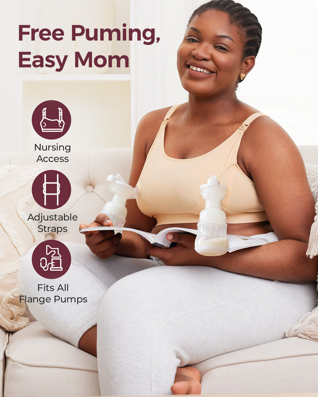 Momcozy YN08 L Hands-Free Pumping Bra Natural