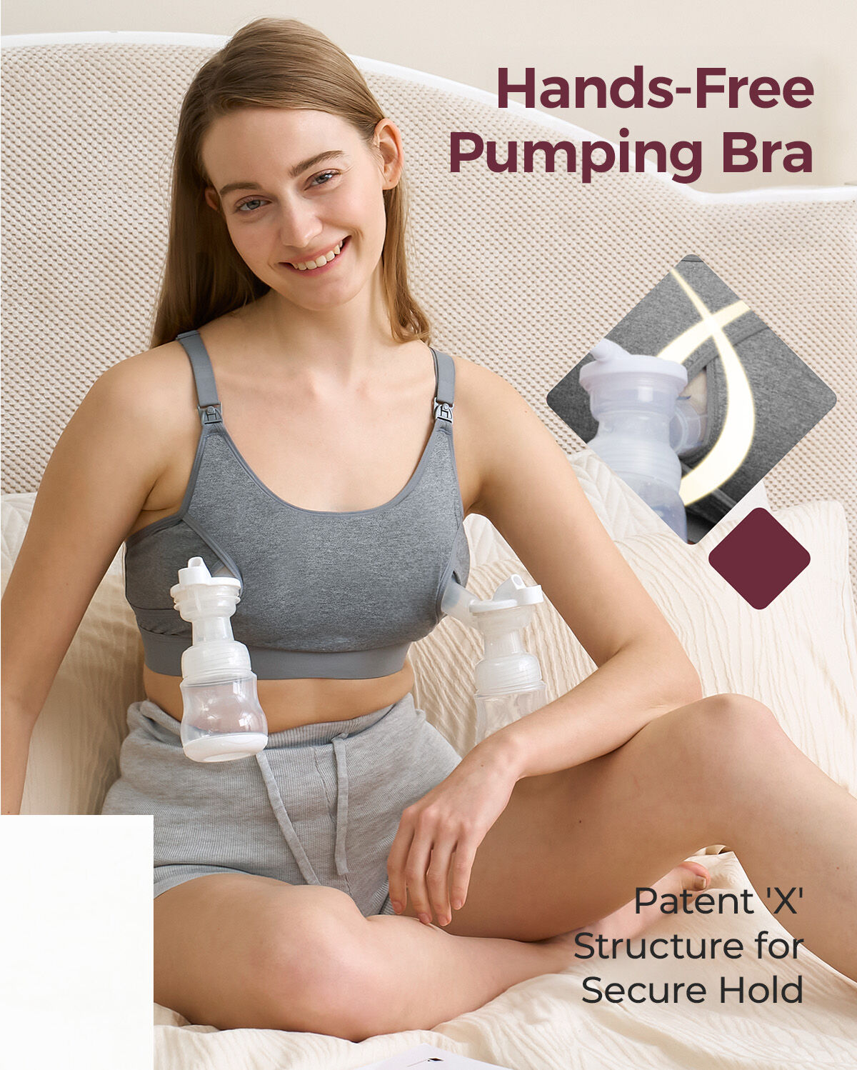 Momcozy YN08 L Hands-Free Pumping Bra Grey