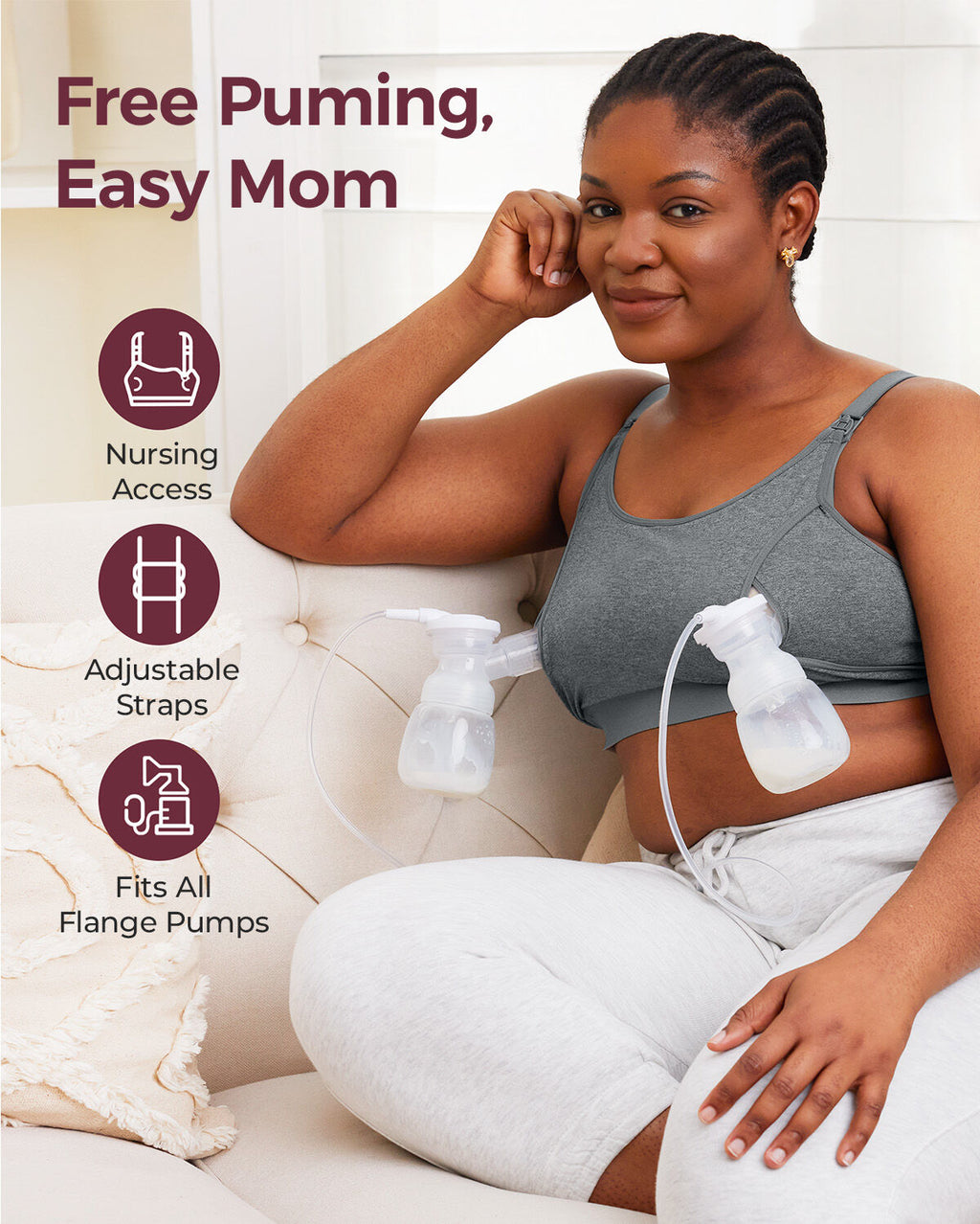 Momcozy YN08 2XL Hands-Free Pumping Bra Grey