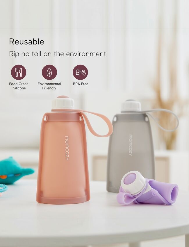 Momcozy Silicone 5pcs Reusable Milk Storage Bag Grey