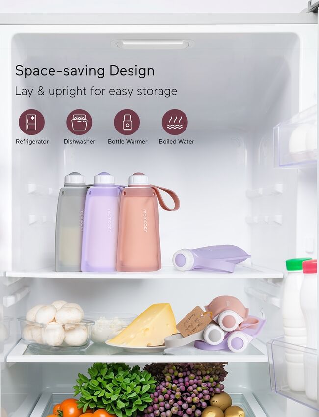 Momcozy Silicone 5pcs Reusable Milk Storage Bag Grey