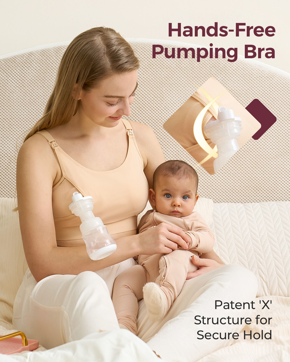 Momcozy YN08 2XL Hands-Free Pumping Bra Natural