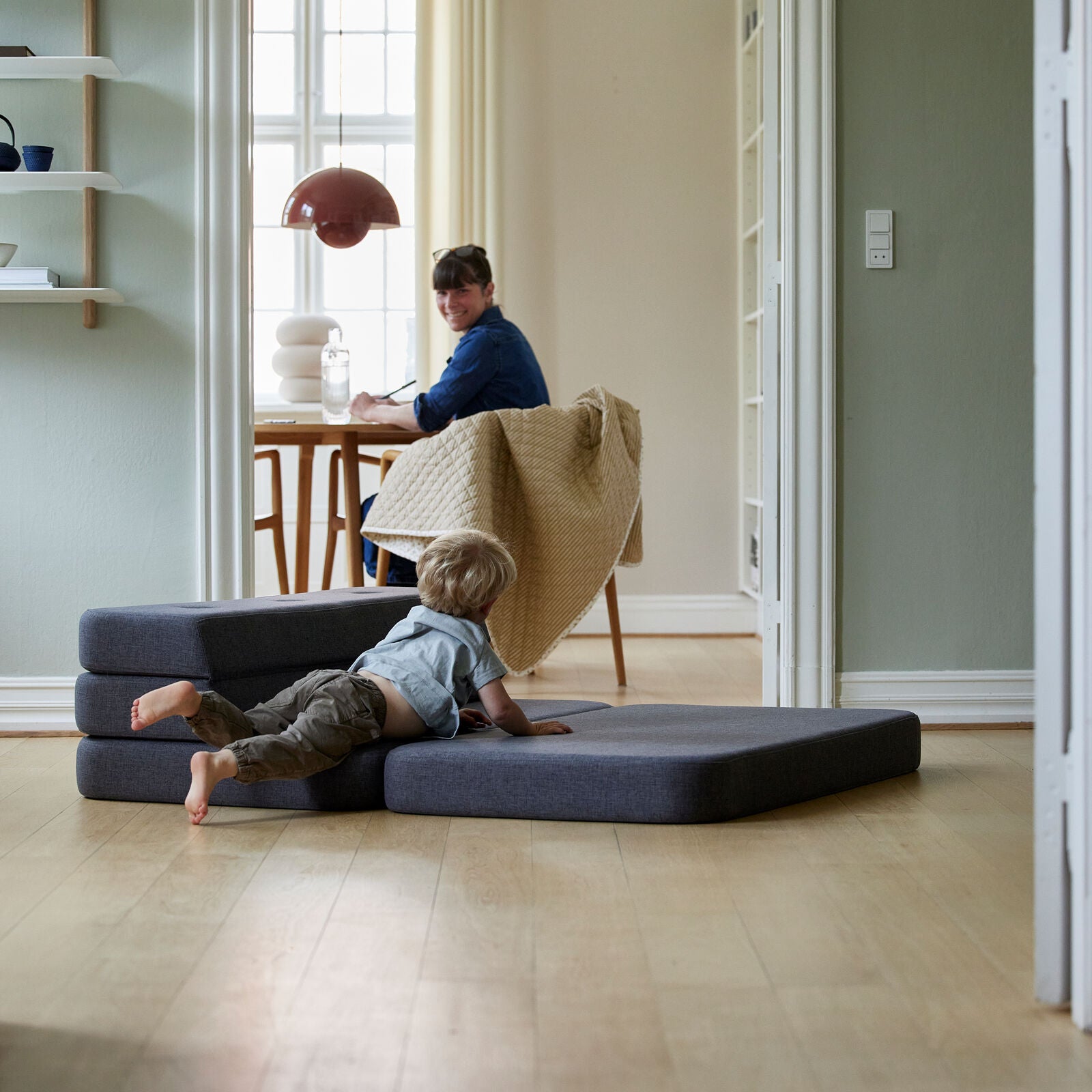 by KlipKlap 3 Fold Sofa Single Blue Grey