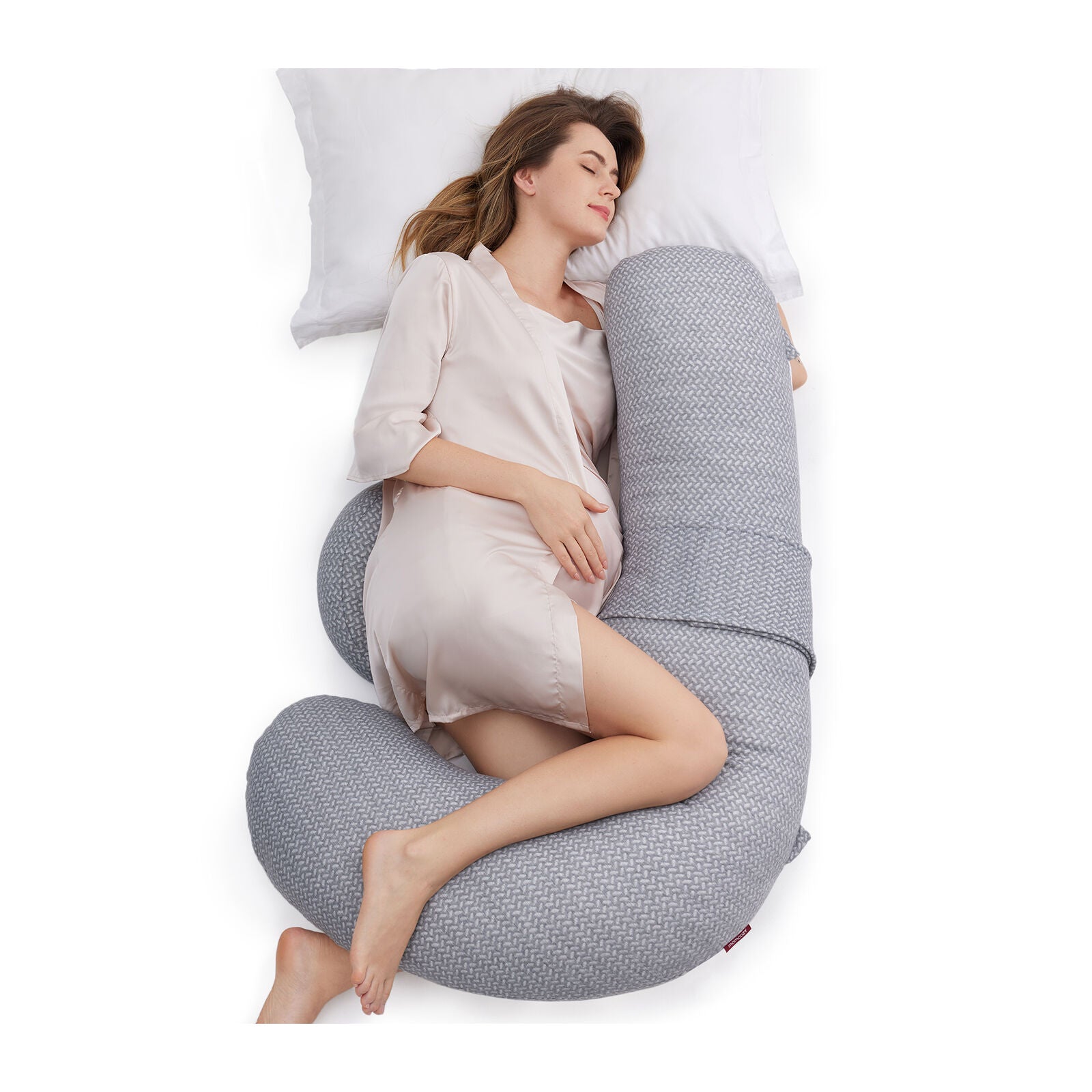 Momcozy F Shaped Velvet Pregnancy Pillow Grey