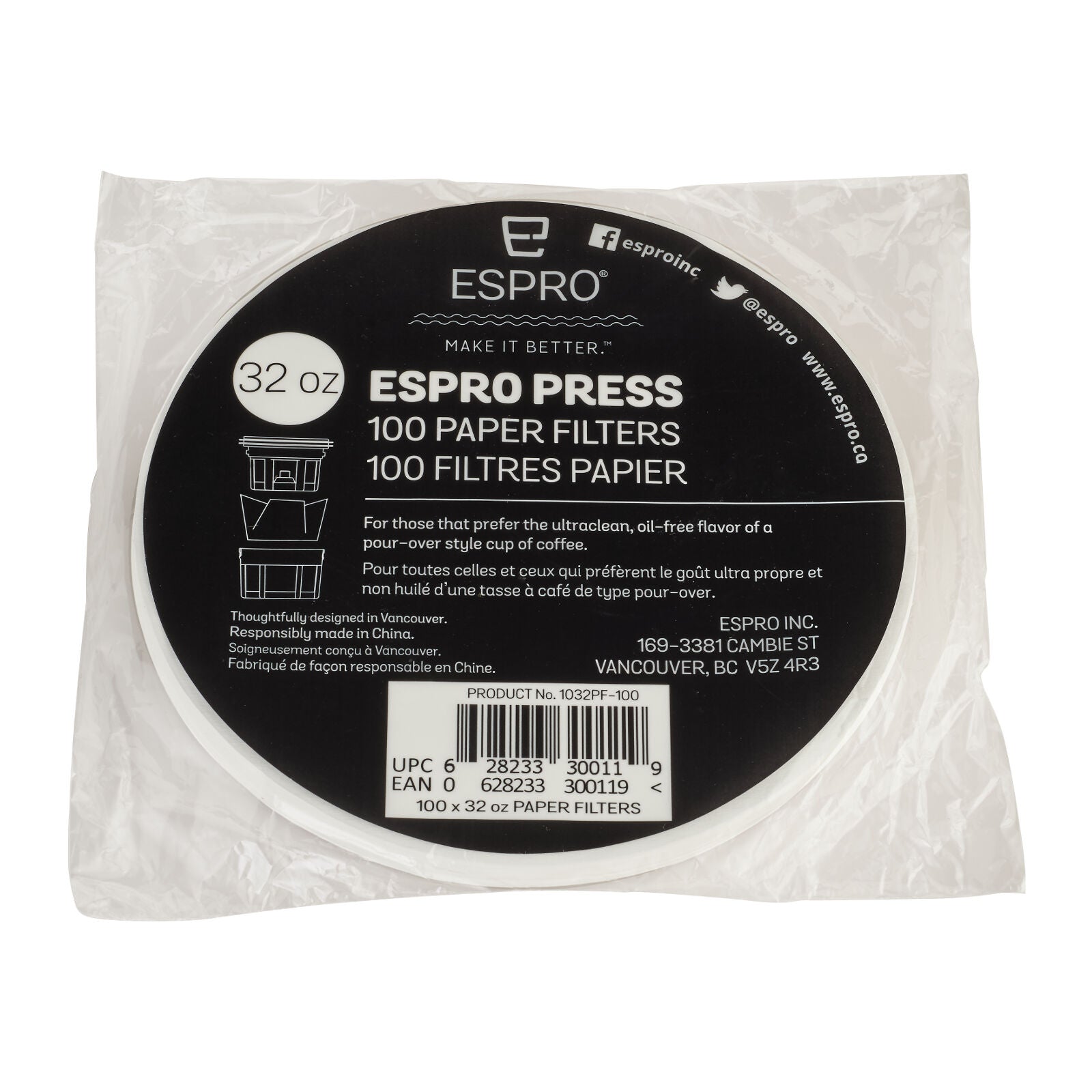 Espro Paper Filters 100 pcs. 1032PF-100 White